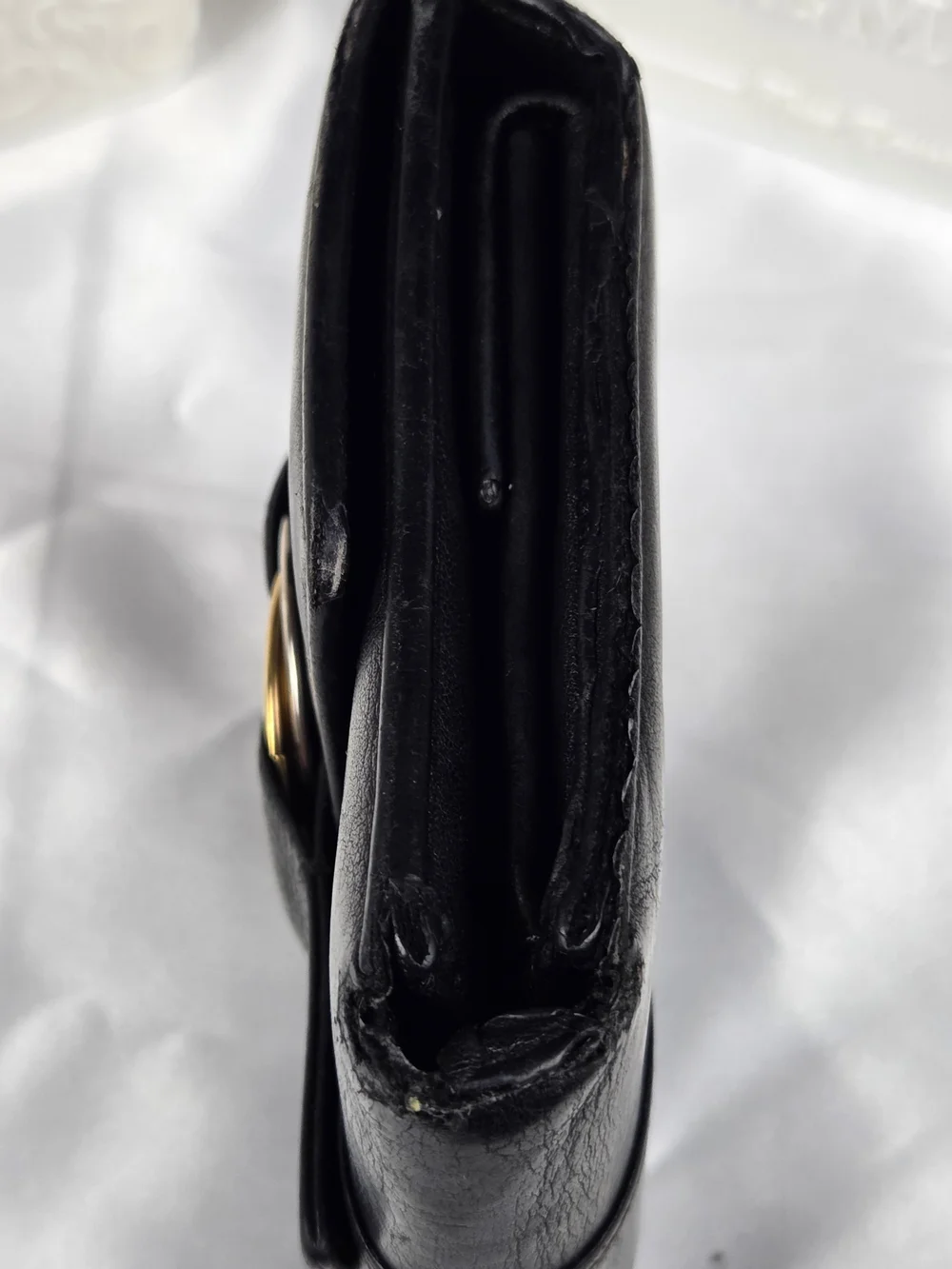 Authentic Cartier Black Leather Tri-Fold Wallet Gold Logo Vintage